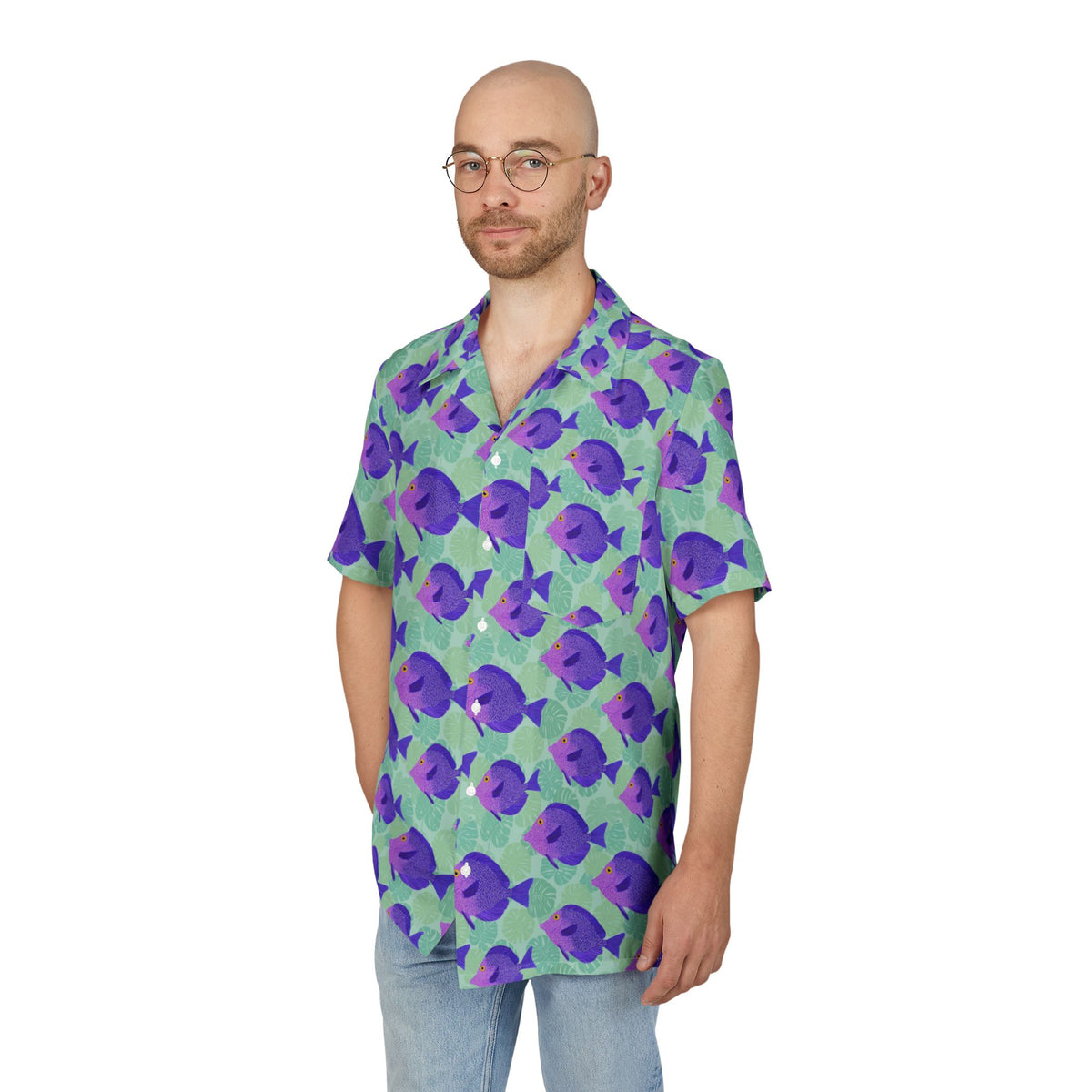 Colorful Fish Print Hawaiian Button-Down Shirt, Beachwear, Vacation Shirt, Summer Fashion, Tropical Shirt
